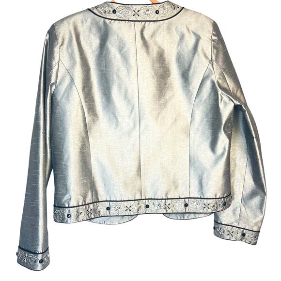 SILKLAND Woman’s Silver Silk Embellished Jacket  14  Glam Regency WhimseyGoth - Picture 3 of 6